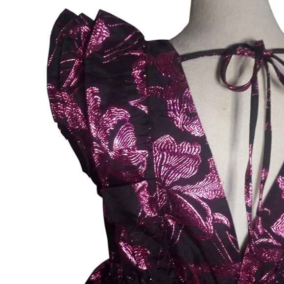Buddy Love Raspberry Fizz Metallic Tiered Ruffle Dress Black Size Medium - Picture 8 of 10